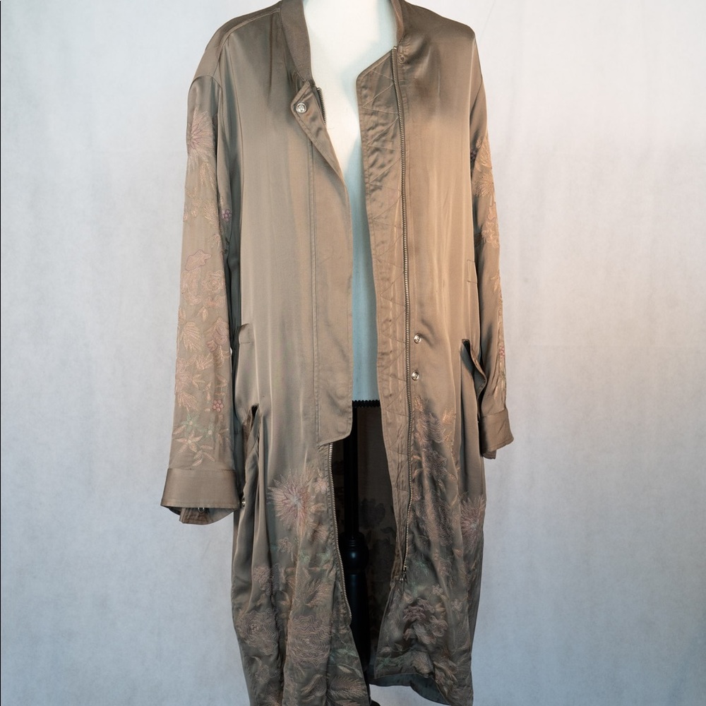 All Saints Satin Floral Embroidered Long Jacket